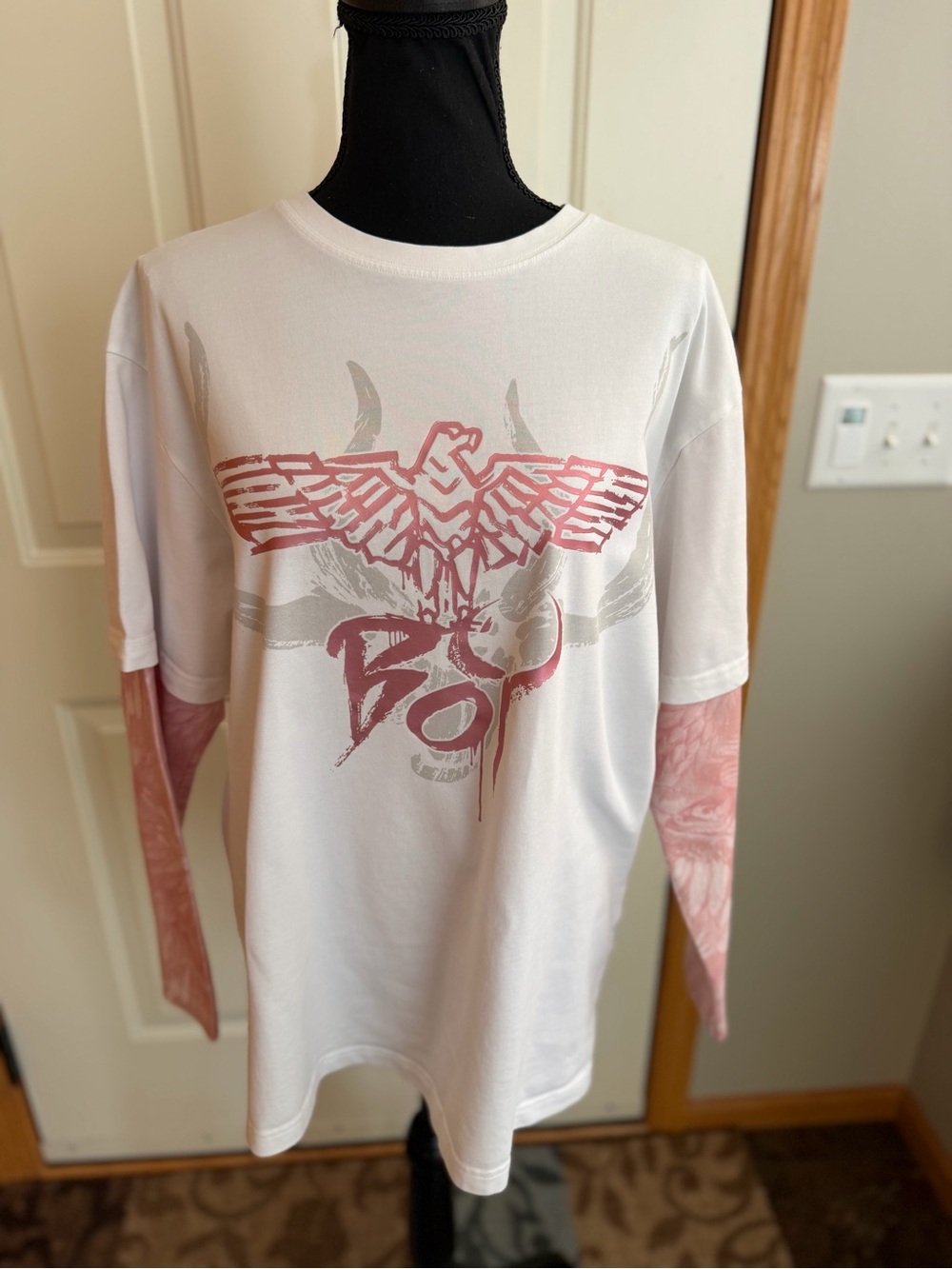 Boy London white pink metallic layered long sleeve graphic tee. Size medium